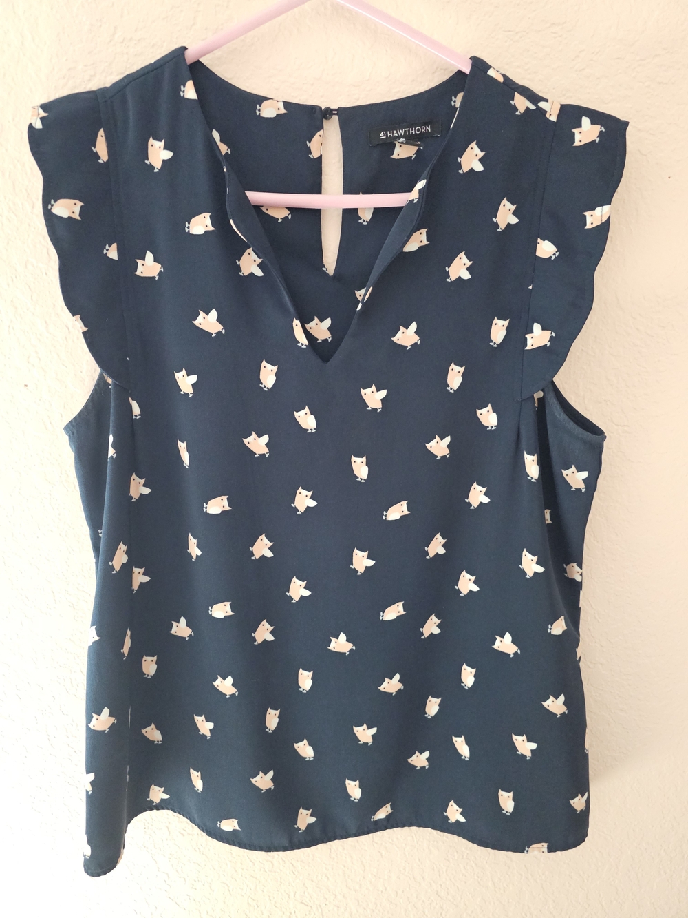 41 Hawthorn Navy Owl-Print Sleeveless V-Neck Blouse - Picture 2 of 5